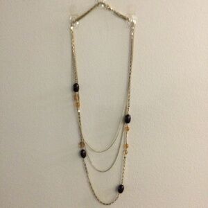 2/$15 Item 5 Necklace triple strand 29, 32, 39 inch gold tone chain with beads